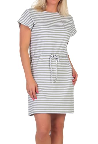 Elbsand Damen Jersey-Kleid ESWSellvie Shirtkleid Kurzarm mit Streifen 70721 00 Khaki+Bright White Stripe (042) S von Elbsand