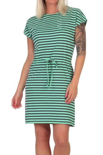 Elbsand Damen Jersey-Kleid ESWSellvie Shirtkleid Kurzarm mit Streifen 70721 00 Spearmint+Charcoal White Stripe (046) XS von Elbsand