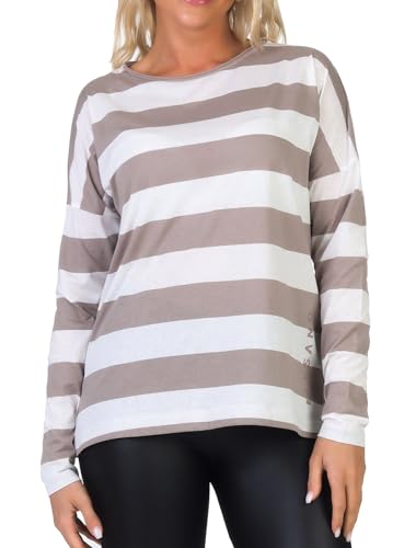 Elbsand Damen Longsleeve ESWMilia Langarmshirt mit Streifen 70674 00 Silver Sand + Cloud White Stripe (033) XXL von Elbsand