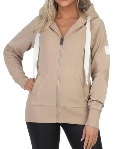 Elbsand Damen Sweatjacke ESKelda Freizeitjacke mit Kapuze 70299-00 Dark Sand (214) S von Elbsand