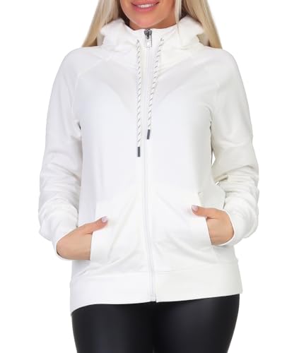 Elbsand Damen Sweatjacke ESWMalvina Freizeitjacke mit Kapuze 70690 00 Cloud White/Coldwater (16610) XL von Elbsand