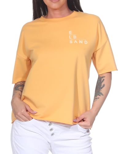 Elbsand Damen T-Shirt ESWGaelle Loose Fit Kurzarmshirt mit Logoprint 70698 00 Orange Haze (324) XL von Elbsand
