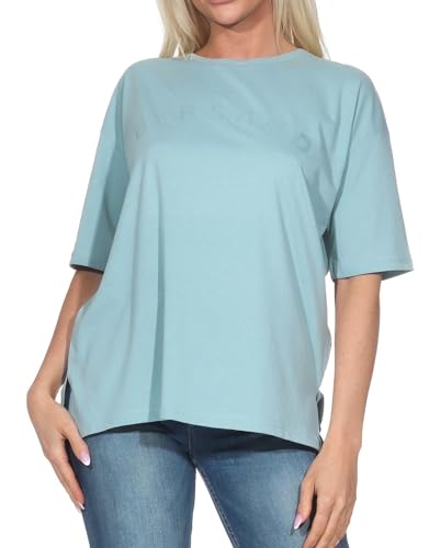 Elbsand Damen T-Shirt ESWMoa Loose Fit Kurzarmshirt mit Frontprint 70792 00 Blue Shadow (754) XL von Elbsand