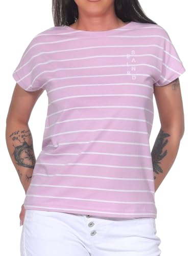 Elbsand Damen T-Shirt ESWSelma Kurzarmshirt mit Streifen 70691 00 Faded Rose + Bright White Stripe (086) XXL von Elbsand
