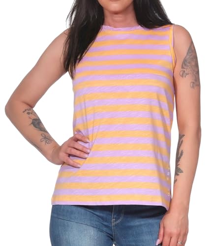 Elbsand Damen Tank Top ESWMeevis gestreiftes Trägershirt Sommershirt ärmellos 70821 00 Orange Haze+Faded Rose Stripe (081) M von Elbsand