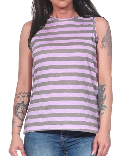Elbsand Damen Tank Top ESWMeevis gestreiftes Trägershirt Sommershirt ärmellos 70821 00 Soft Mud+Faded Rose Stripe (080) S von Elbsand