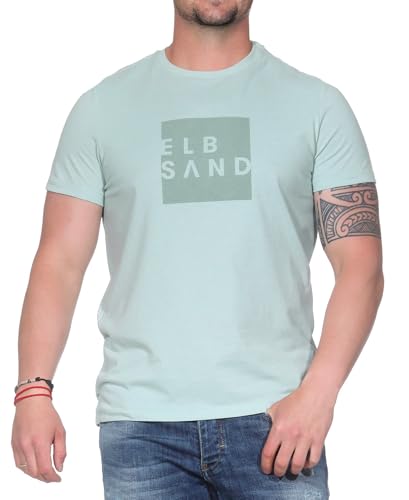 Elbsand Herren T-Shirt ESMTimu Kurzarmshirt Oberteil Rundhals mit Logoprint 35147 00 Green Tint Melange (871) L von Elbsand