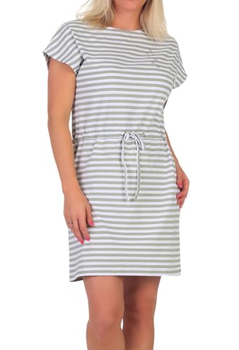 Elbsand Damen Jersey-Kleid ESWSellvie Shirtkleid Kurzarm mit Streifen 70721 00 Khaki+Bright White Stripe (042) L von Elbsand