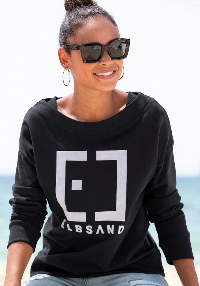 Elbsand Sweatshirt Finnia mit Flockprint vorne, klassischer Sweater aus weicher Ware von Elbsand