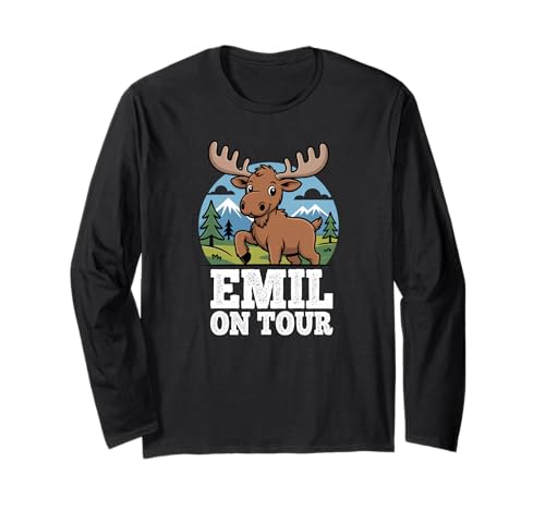 Emil ON Tour Elch Berge Wald Kinder Reise Abenteuer Langarmshirt Emil ON Tour Elch Berge Wald Kinder Reise Abenteuer Langarmshirt von Elch Emil Berge Wandern Camping Abenteuer Kinder