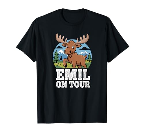 Emil ON Tour Elch Berge Wald Kinder Reise Abenteuer T-Shirt Emil ON Tour Elch Berge Wald Kinder Reise Abenteuer T-Shirt von Elch Emil Berge Wandern Camping Abenteuer Kinder