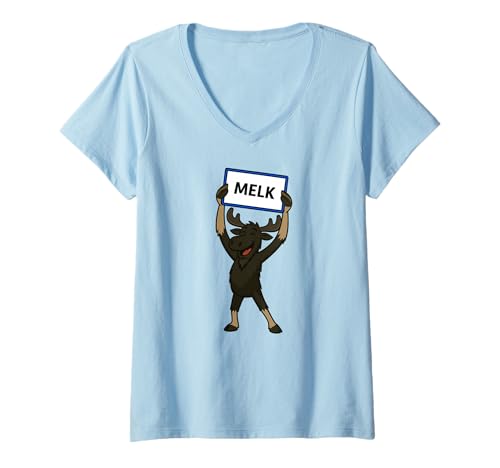 Damen Emil war Hier! Berge Wald Abenteuer Elch mit Melk Ortschild T-Shirt mit V-Ausschnitt Damen Emil war Hier! Berge Wald Abenteuer Elch mit Melk Ortschild T-Shirt mit V-Ausschnitt von Elch Emil wandert durch Österreich Souvenir Design