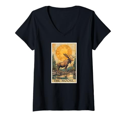 Damen Elch Tarot Karte Elche Elch T-Shirt mit V-Ausschnitt von Elche Elch Tier Shop