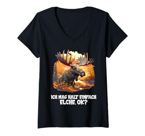 Damen Elche Elch T-Shirt mit V-Ausschnitt von Elche Elch Tier Shop