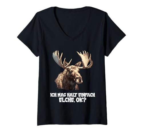 Damen Elche Elch T-Shirt mit V-Ausschnitt von Elche Elch Tier Shop