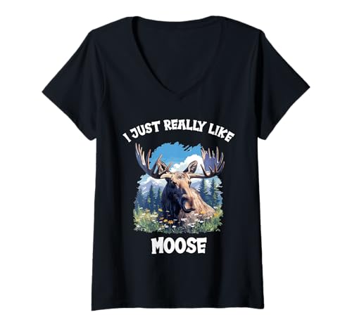 Damen Elche Elch T-Shirt mit V-Ausschnitt von Elche Elch Tier Shop