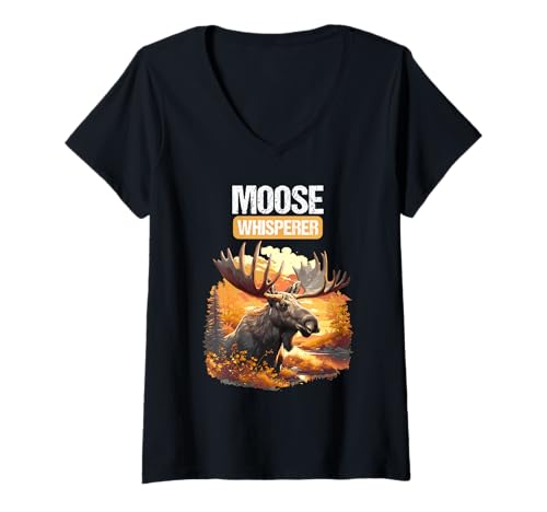 Damen Elche Elch T-Shirt mit V-Ausschnitt Damen Elche Elch T-Shirt mit V-Ausschnitt von Elche Elch Tier Shop