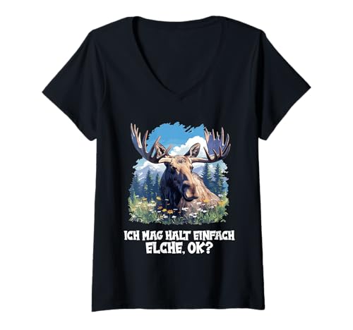 Damen Elche Elch T-Shirt mit V-Ausschnitt von Elche Elch Tier Shop