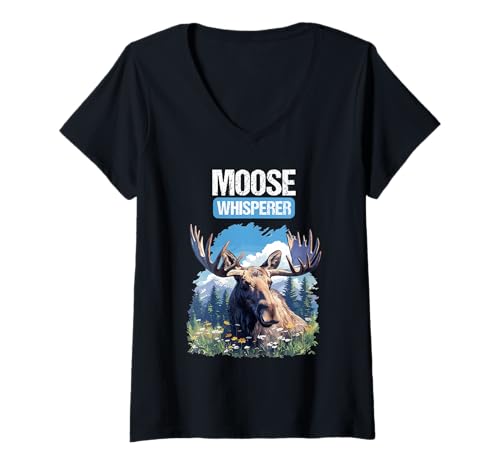 Damen Elche Elch T-Shirt mit V-Ausschnitt von Elche Elch Tier Shop