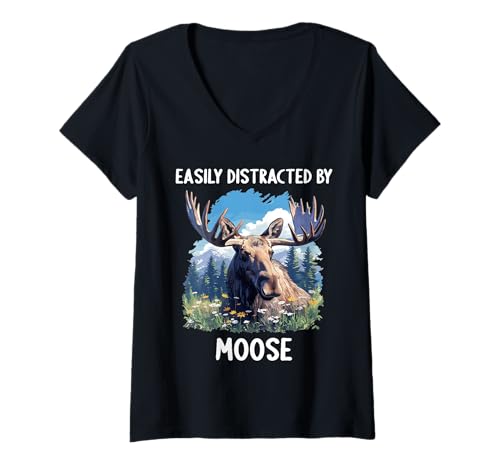 Damen Elche Elch T-Shirt mit V-Ausschnitt von Elche Elch Tier Shop