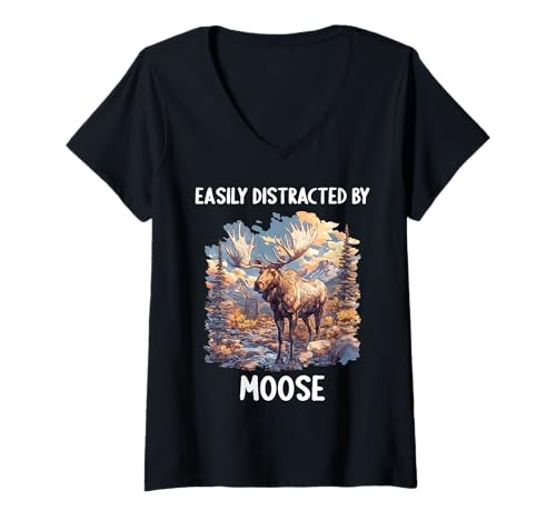 Damen Elche Elch T-Shirt mit V-Ausschnitt von Elche Elch Tier Shop