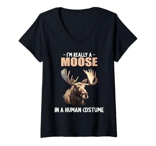 Damen Elche Elch T-Shirt mit V-Ausschnitt von Elche Elch Tier Shop