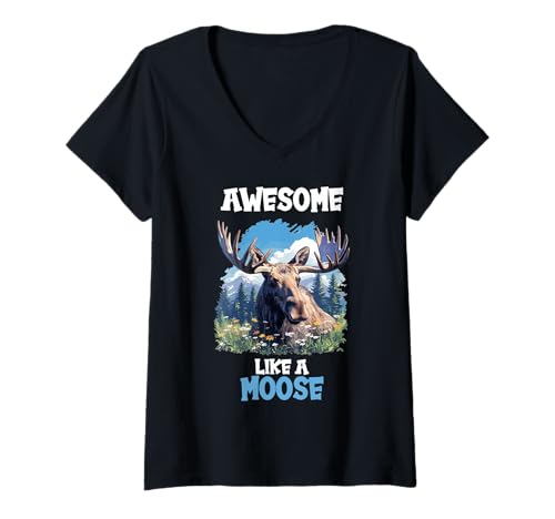 Damen Elche Elch T-Shirt mit V-Ausschnitt von Elche Elch Tier Shop