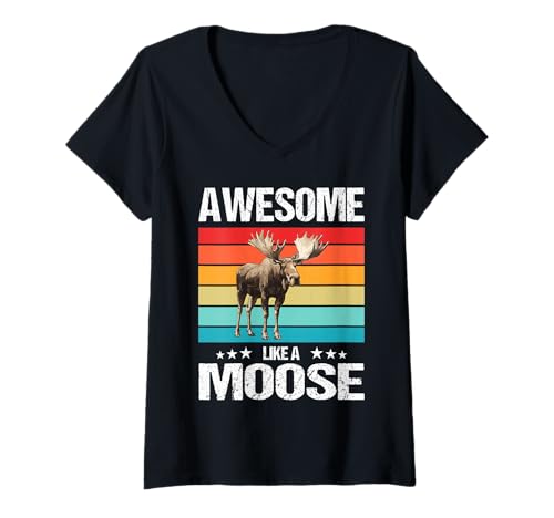 Damen Elche Elch T-Shirt mit V-Ausschnitt von Elche Elch Tier Shop