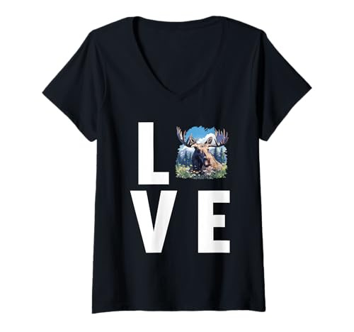 Damen Elche Elch T-Shirt mit V-Ausschnitt von Elche Elch Tier Shop