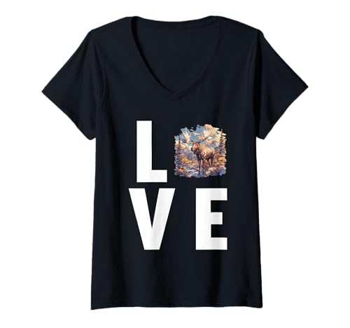 Damen Elche Elch T-Shirt mit V-Ausschnitt von Elche Elch Tier Shop
