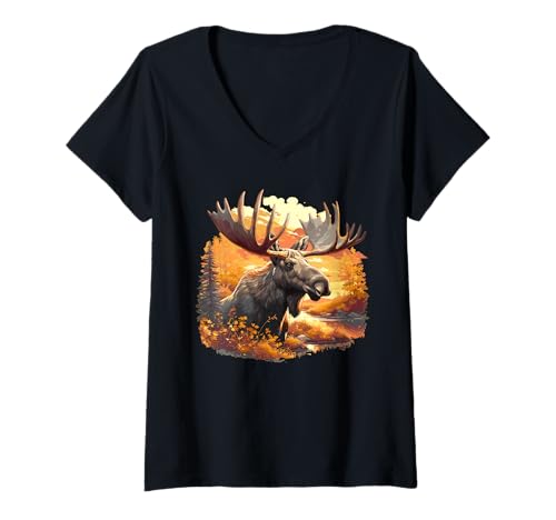 Damen Elche Elch T-Shirt mit V-Ausschnitt von Elche Elch Tier Shop