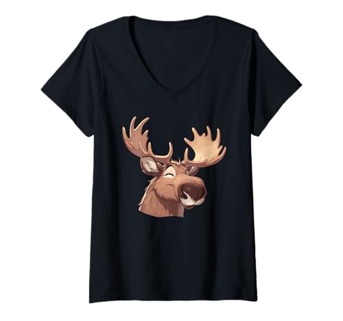 Damen Elche Elch T-Shirt mit V-Ausschnitt von Elche Elch Tier Shop