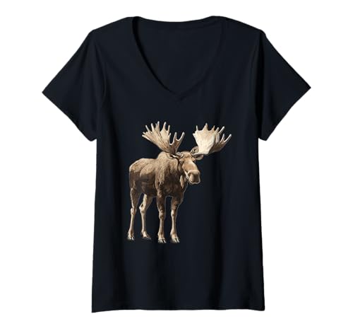 Damen Elche Elch T-Shirt mit V-Ausschnitt von Elche Elch Tier Shop