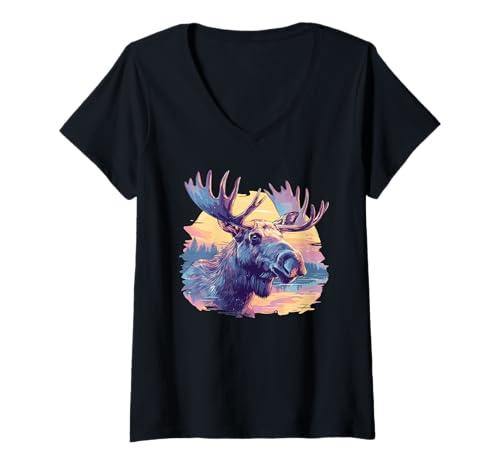 Damen Elche Elch T-Shirt mit V-Ausschnitt von Elche Elch Tier Shop