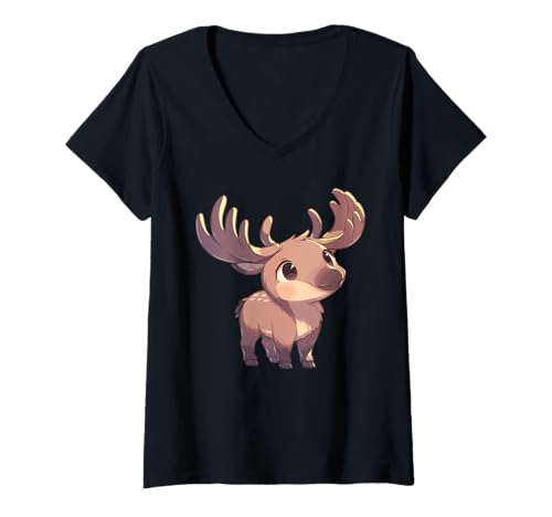 Damen Elche Elch T-Shirt mit V-Ausschnitt von Elche Elch Tier Shop