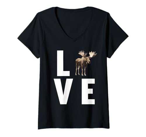 Damen Elche Elch T-Shirt mit V-Ausschnitt von Elche Elch Tier Shop