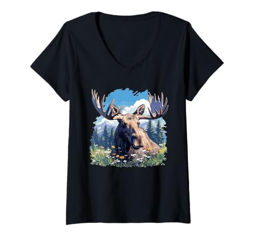 Damen Elche Elch T-Shirt mit V-Ausschnitt von Elche Elch Tier Shop