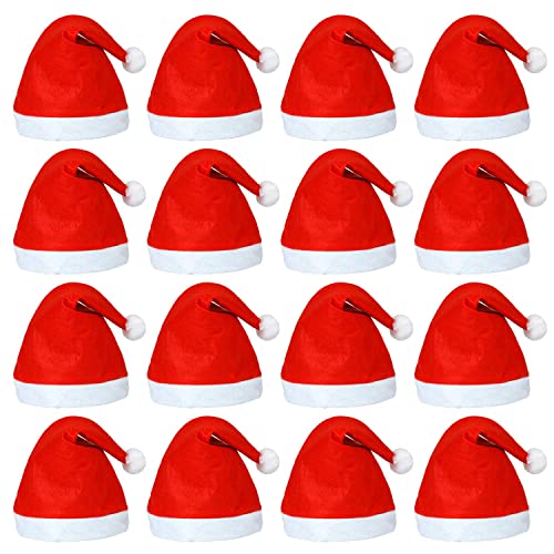 Elcoho 20 Stück Nikolausmütze Rote Weihnachtsmütze Erwachsene Weiche Weihnachtshaube Weihnachtshut für Familie Weihnachtsfeier Party von Elcoho