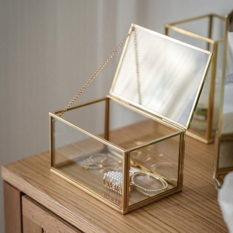 Ring Schmuck Accessoire Box Glas Messing Gold 15x10x7, 5 cm von elcreadesigns