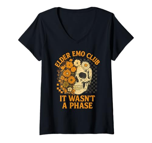 Damen Elder Emo Club Retro Floral Skelett Gänseblümchen Sonnenblumen Emo T-Shirt mit V-Ausschnitt Damen Elder Emo Club Retro Floral Skelett Gänseblümchen Sonnenblumen Emo T-Shirt mit V-Ausschnitt von Elder Emo Club Retro Floral Skeleton