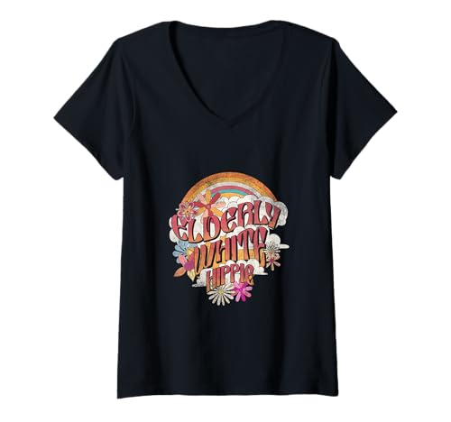 Damen Elderly White Hippie T-Shirt mit V-Ausschnitt von Elderly White Hippie Funny Saying