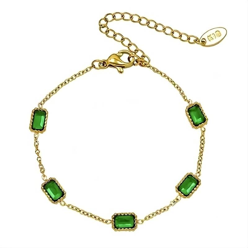 Green Michi Armband Mit Smaragt Grünen Steinen in Gold. Zierlicher Vergoldet 18K Auf Edelstahl. Damengeschenk von EldoradoRushJewlery