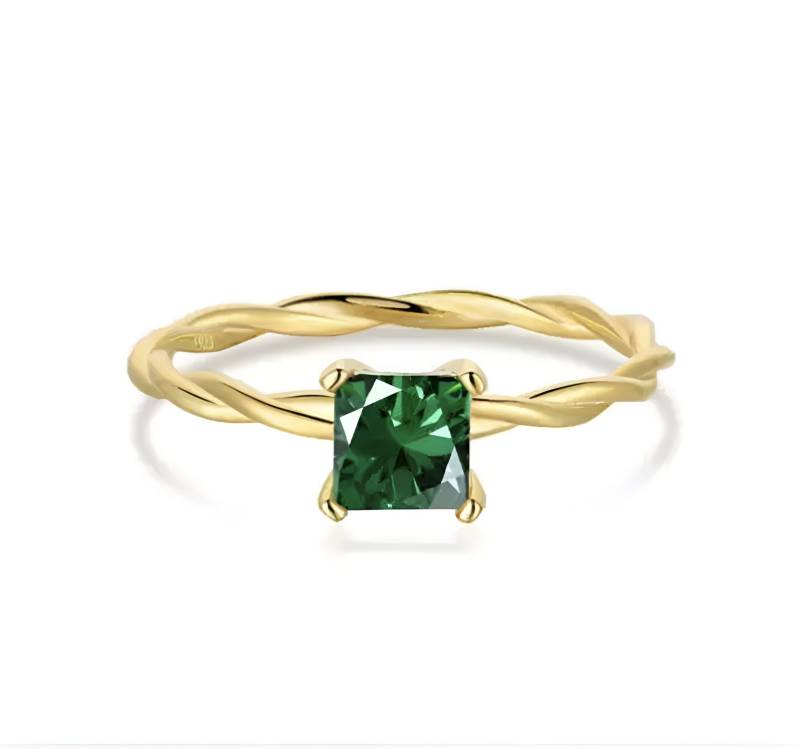 Twisted Diamond Ring Mit Smaragt Grünem Oder Weißem Stein in Gold. Spiralring Besetzt Funkelndem Für Damen von EldoradoRushJewlery