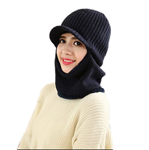 Ele Gens Damen Schlupfmütze Balaclava Strickmütze Mütze Schal Winter Warm (Schwarz) von Ele Gens