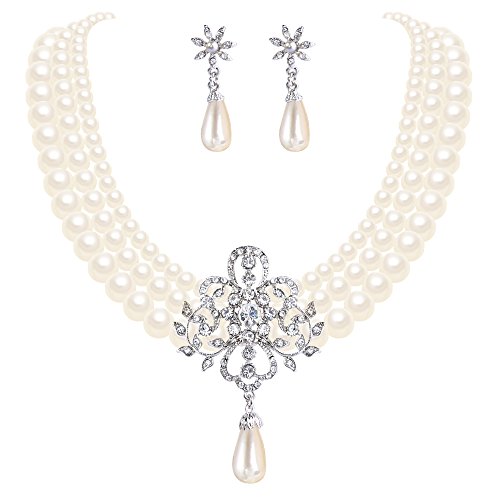 EleQueen Frauen Silber-Ton Elfenbein simuliert Perle Kristall viktorianischen Stil Aussage Halskette Ohrringe Braut Hochzeit Sets EleQueen Frauen Silber-Ton Elfenbein simuliert Perle Kristall viktorianischen Stil Aussage Halskette Ohrringe Braut Hochzeit Sets von EleQueen