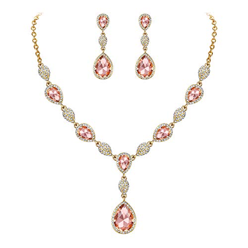 EleQueen Frauen Teardrop Crystal Y-Necklaces Dangle Ohrringe Schmuck-Sets für Bräute Brautjungfern Champion Gold-Tone von EleQueen
