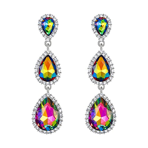 EleQueen Kristall Teardrop-Birnenform Ohrringe für Damen, Eleganter Schmuck für Formeller Anlass, Grün Farbig Silber-Ton von EleQueen