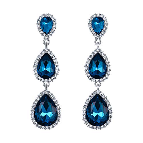 EleQueen Kristall Teardrop-Birnenform Ohrringe für Damen, Eleganter Schmuck für Formeller Anlass,Dunkelblau Silber-Ton von EleQueen