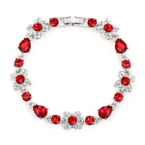 EleQueen Teardrop Brautarmband für Frauen, Strass Vierblättriges Kleeblatt Wassertropfen Armband für Frauen Prom Brautschmuck Rot Silber-Ton EleQueen Teardrop Brautarmband für Frauen, Strass Vierblättriges Kleeblatt Wassertropfen Armband für Frauen Prom Brautschmuck Rot Silber-Ton von EleQueen