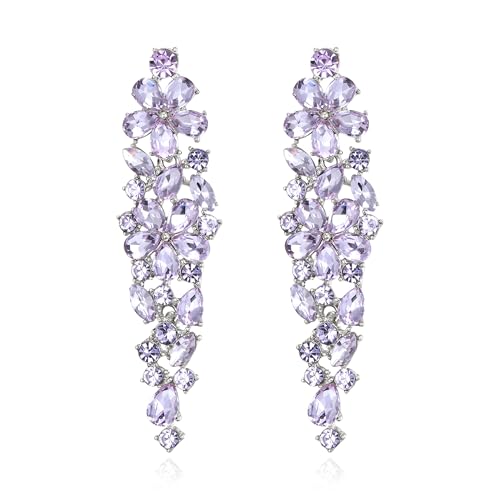 EleQueen Wedding Dangle Earrings, Eleganter Blumenschmuck in Kristall für die Braut Brautjungfer Hell Lila Silber-Ton von EleQueen